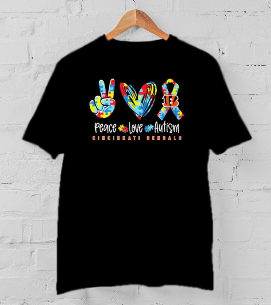 Peace Love Autism Cincinnati Bengals NFL Puzzle T-Shirt