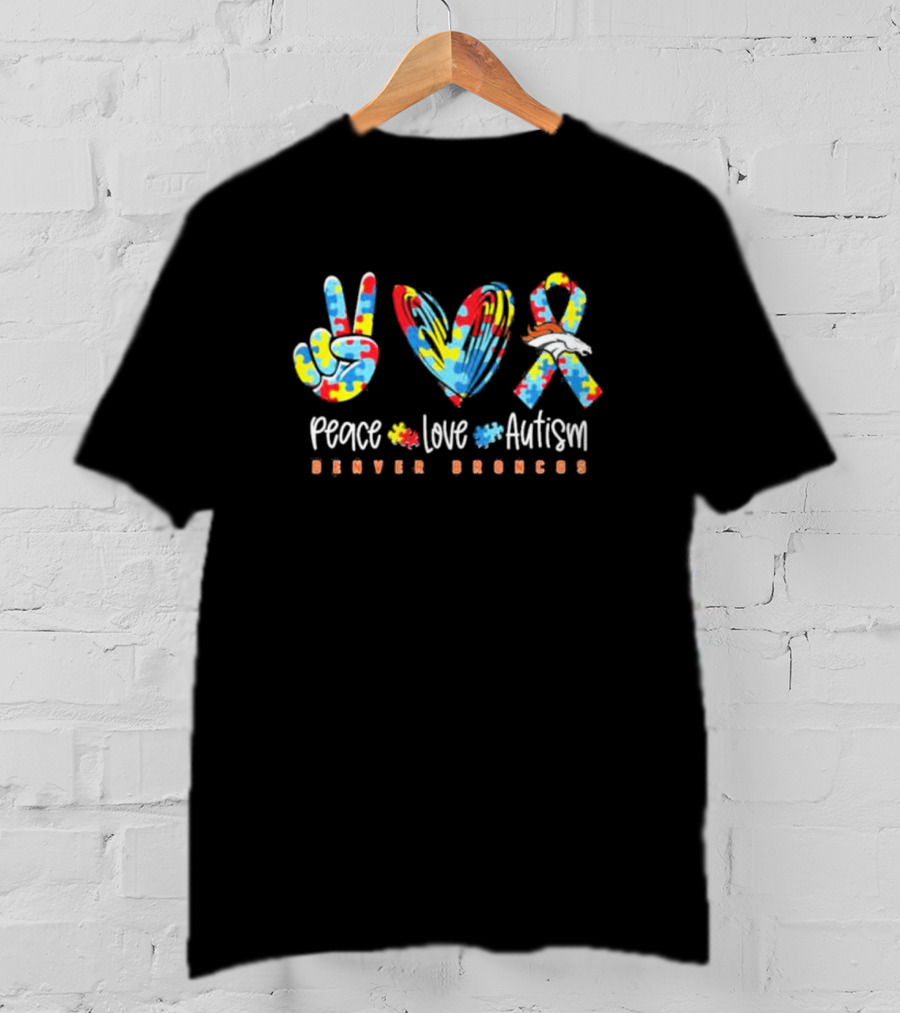 Peace Love Autism Denver Broncos NFL Logo Puzzle T-Shirt