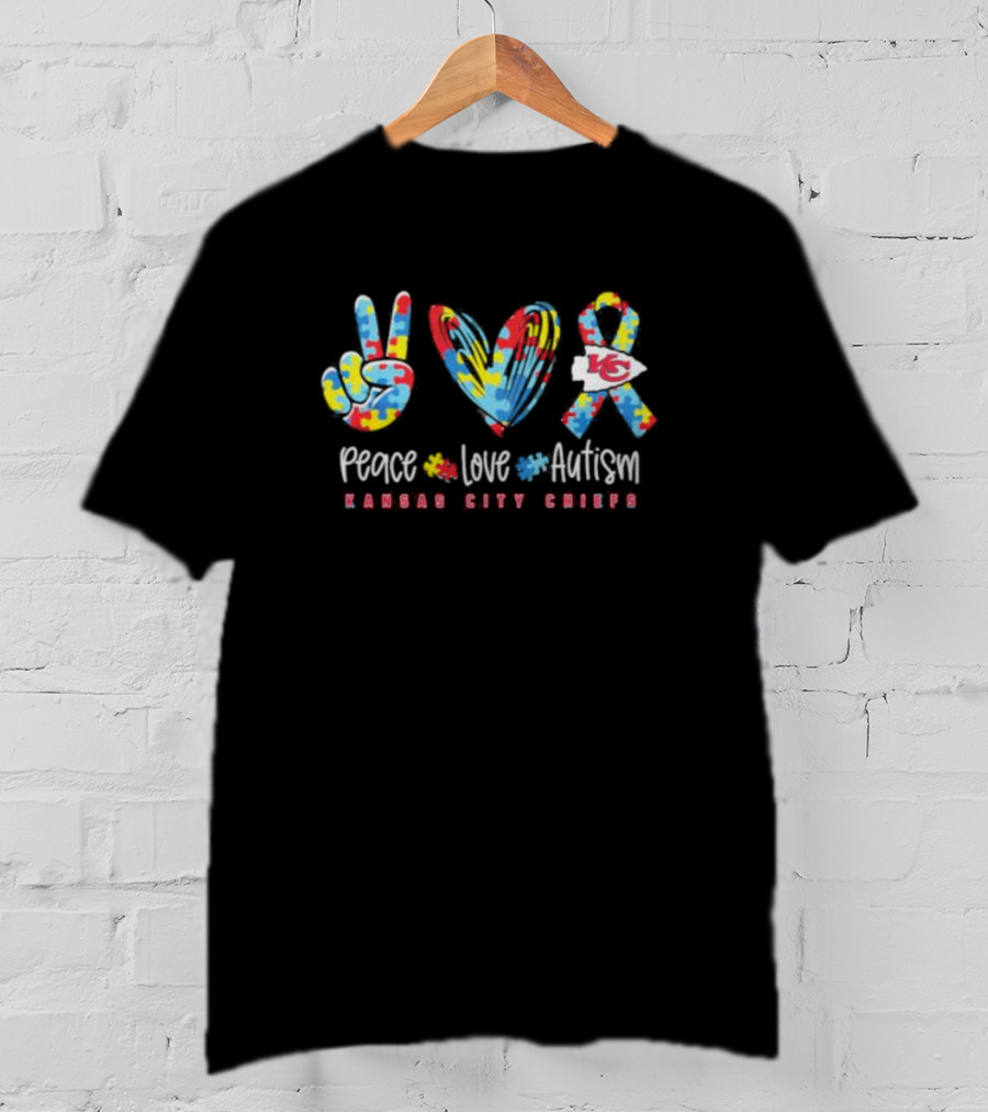 Peace Love Autism Kansas City Chiefs NFL Puzzles T-Shirt