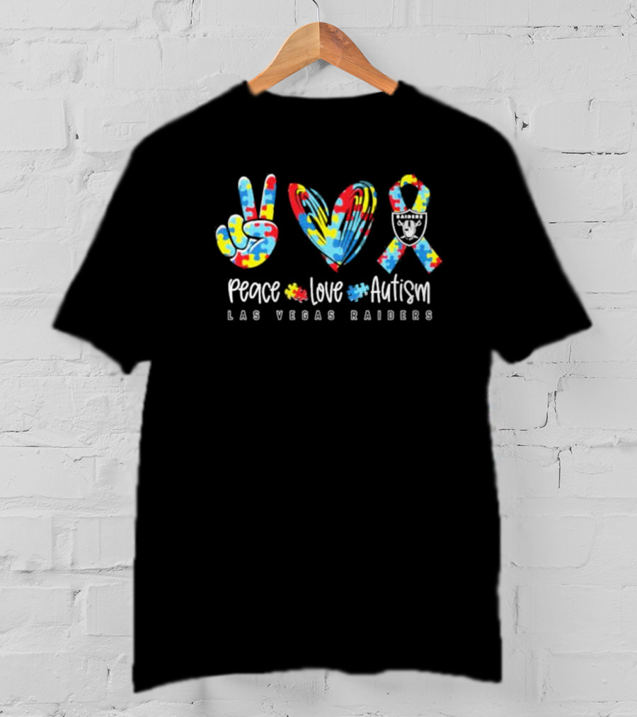Peace Love Autism Las Vegas Raiders NFL Puzzle T-Shirt