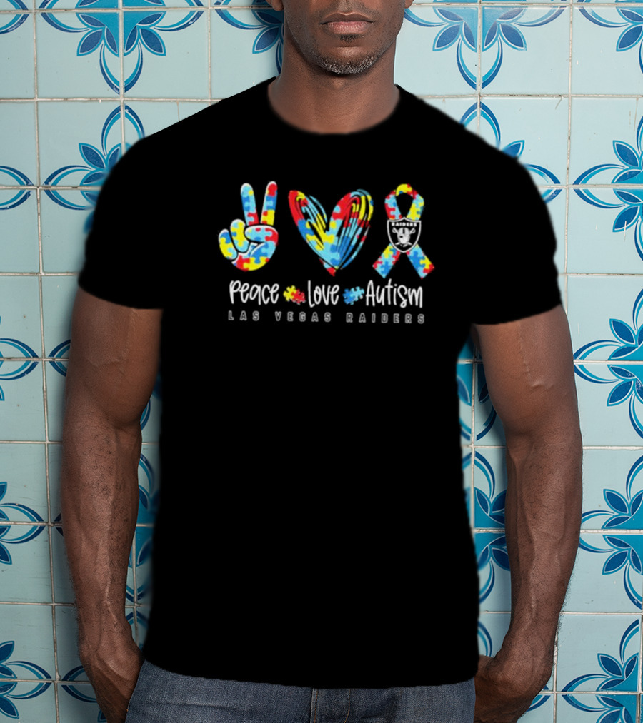 Peace Love Autism Las Vegas Raiders NFL Puzzle T-Shirt