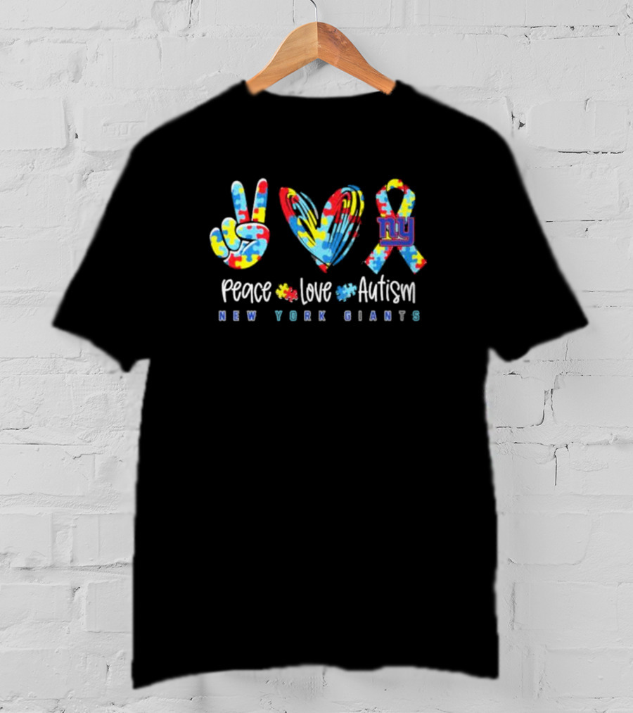 Peace Love Autism New York Giants NFL Puzzle T-Shirt