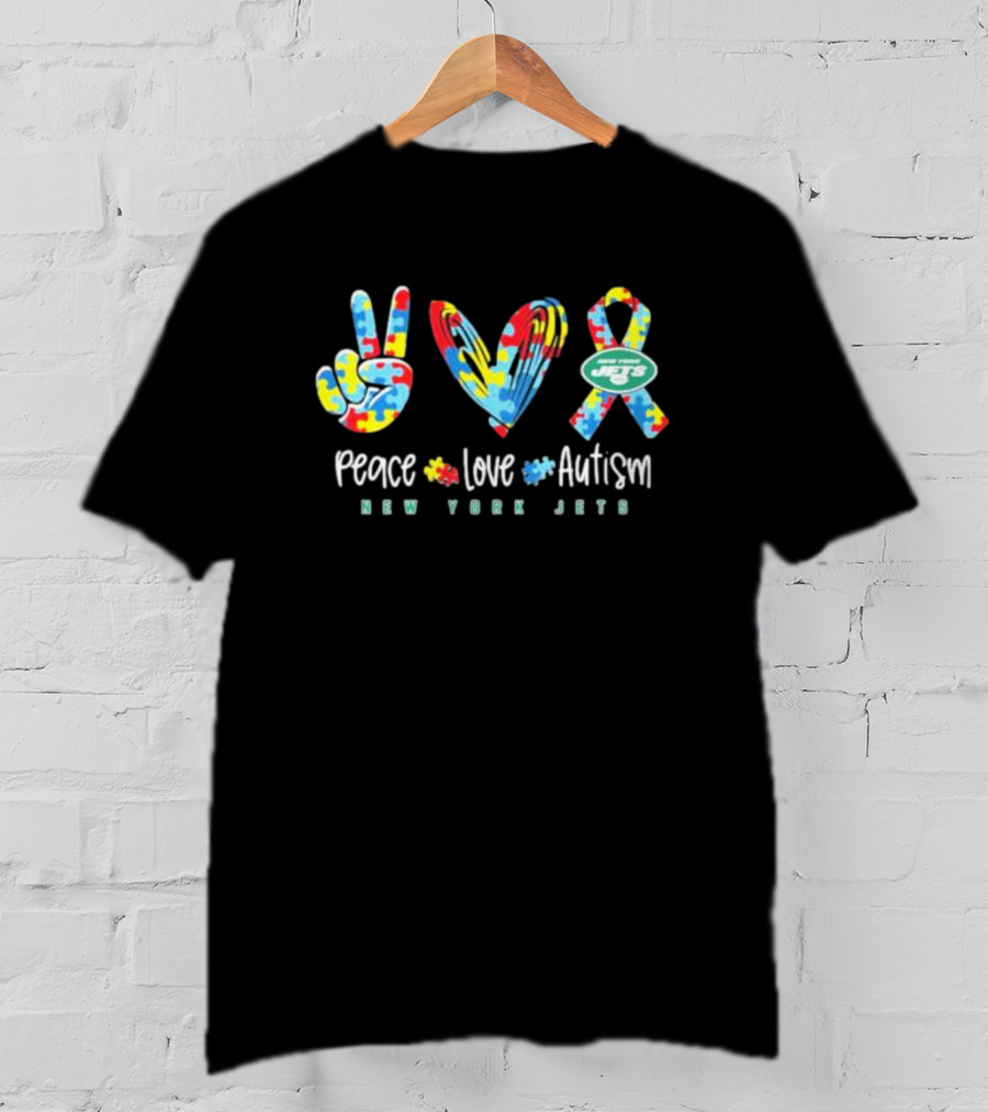 Peace Love Autism New York Jets NFL Puzzle T-Shirt