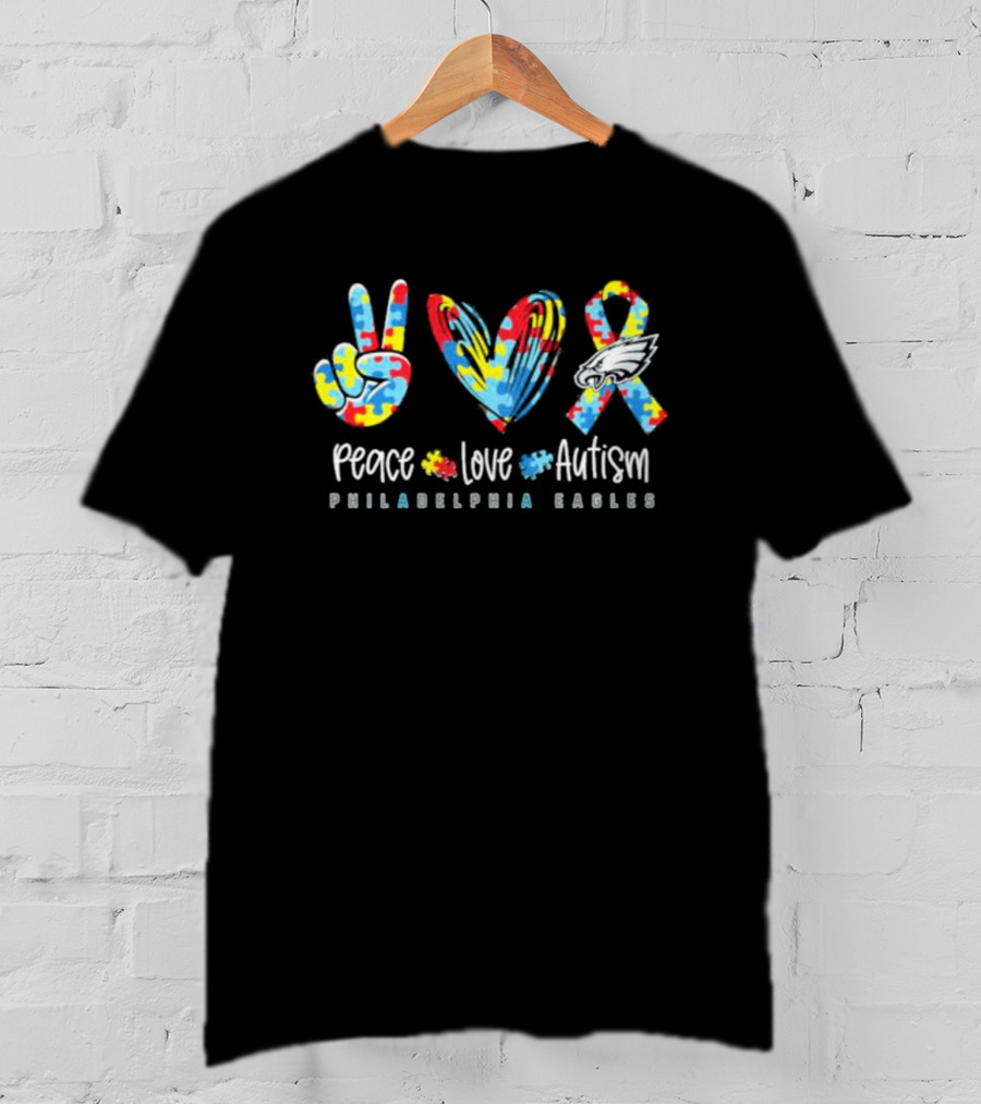 Peace Love Autism Philadelphia Eagles NFL T-Shirt
