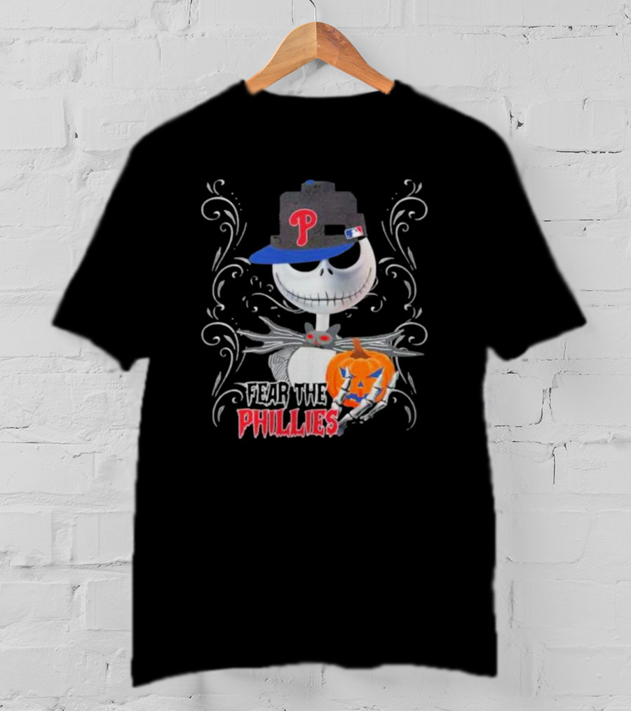 Fear The Phillies Jack Skellington Halloween Pumpkin🎃 T-Shirt