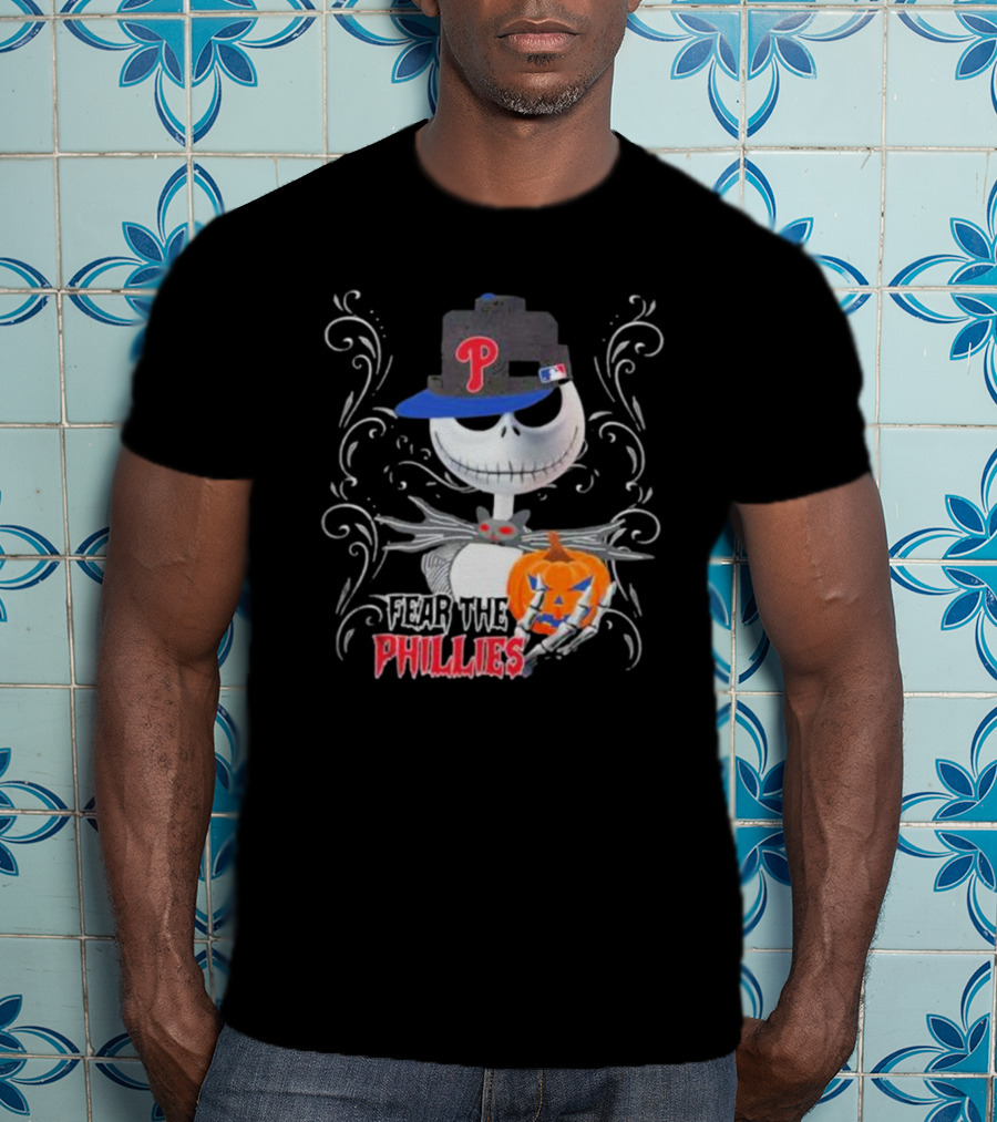 Fear The Phillies Jack Skellington Halloween Pumpkin🎃 T-Shirt