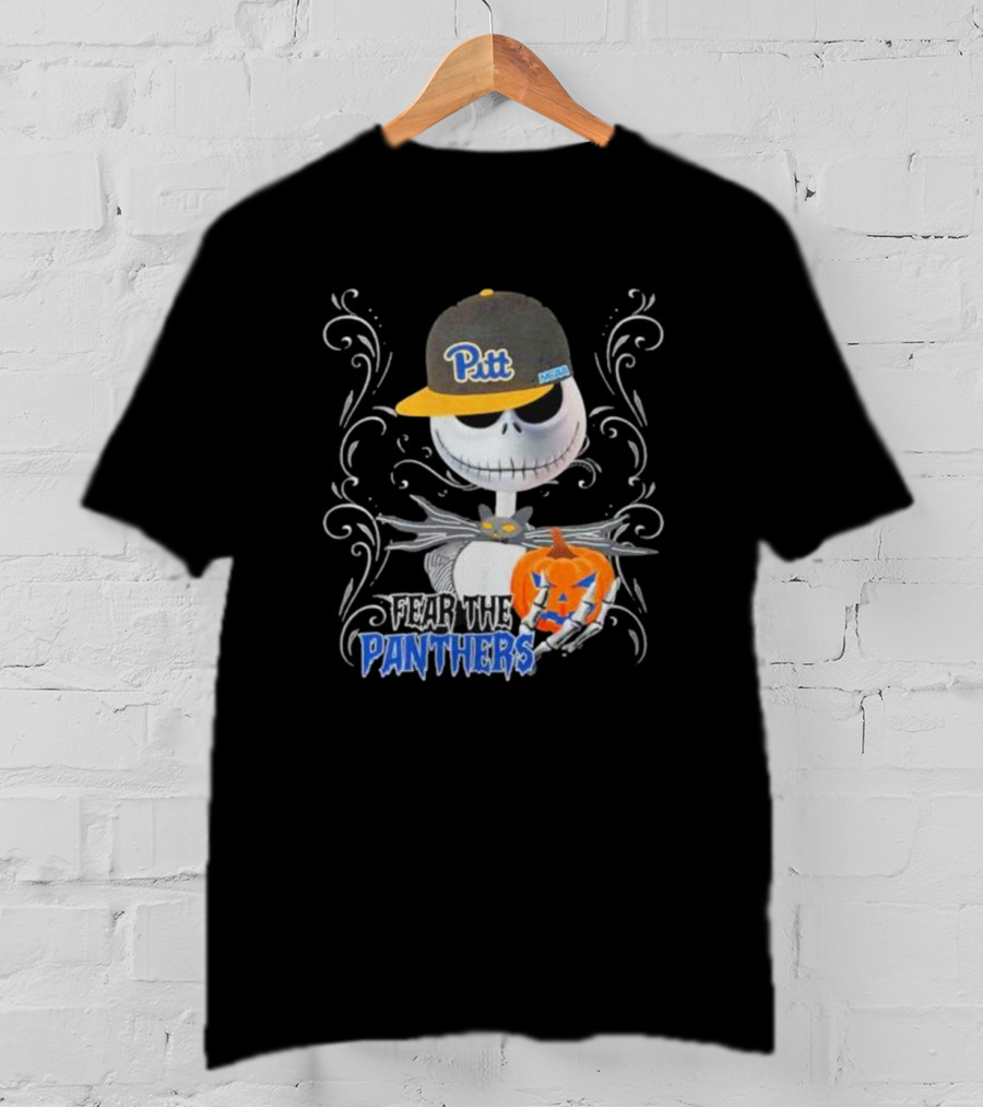 Jack Skellington Pitt Panther Halloween Pumpkin Fear The Panthers T-Shirt