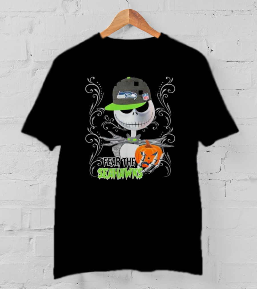 Jack Skellington Pumpkin Halloween Fear The Seattle Seahawks T-Shirt