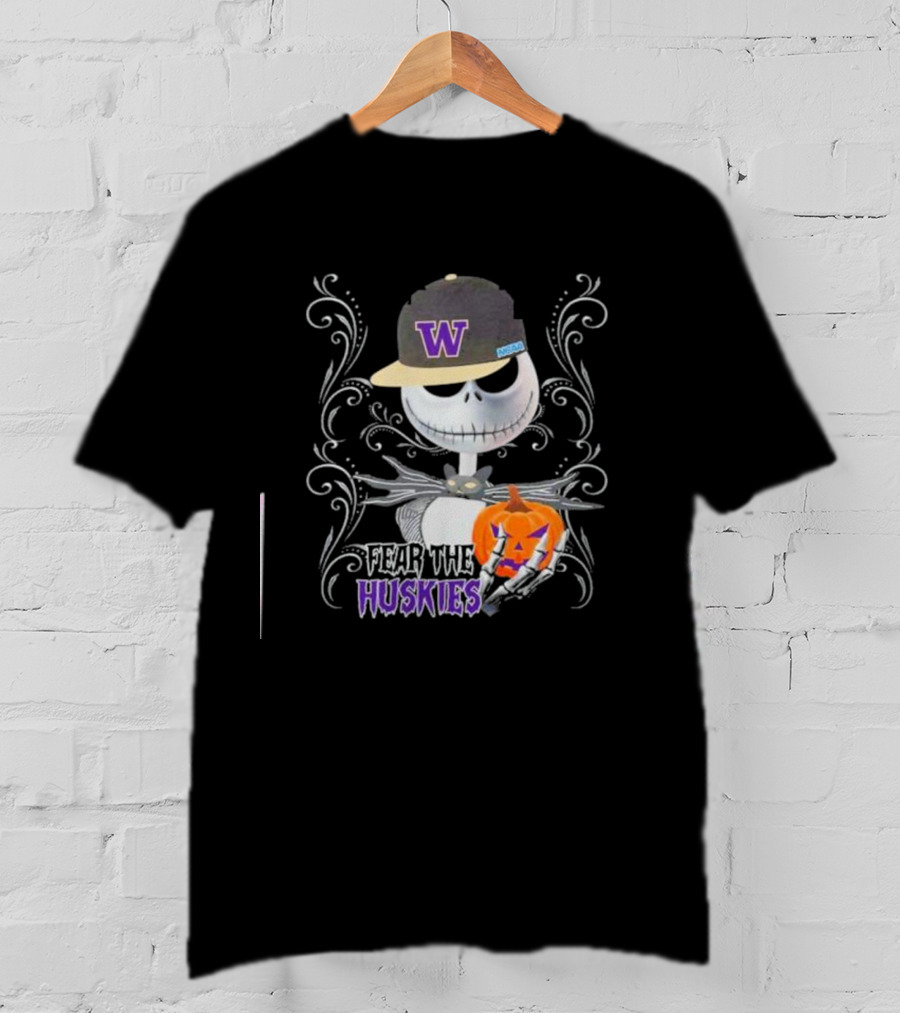 Jack Skellington Fear The Huskies Halloween Washington Pumpkin T-Shirt