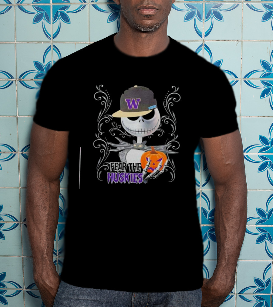 Jack Skellington Fear The Huskies Halloween Washington Pumpkin T-Shirt