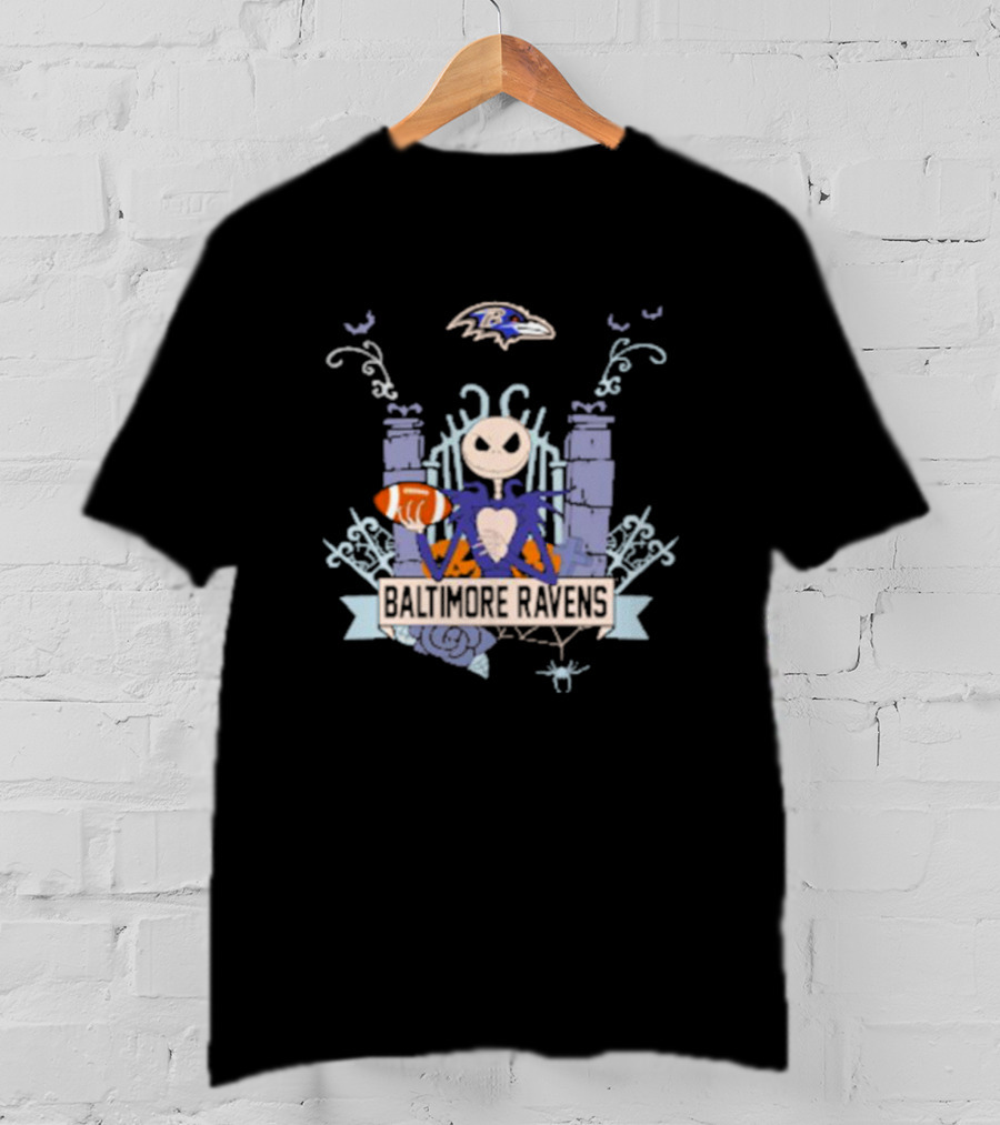 NFL Baltimore Ravens Jack Skellington Halloween Football T-Shirt