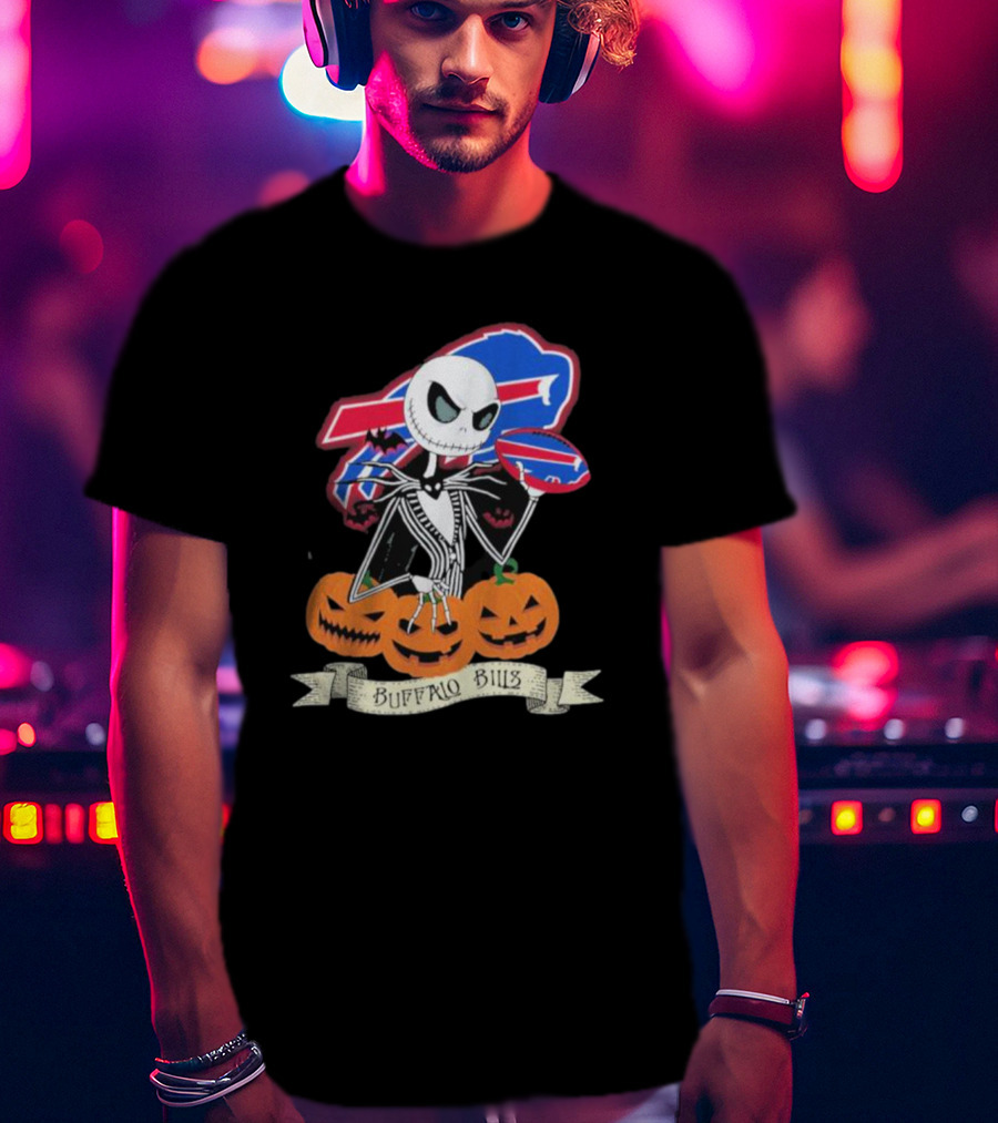 Buffalo Bills Jack Skellington NFL Football Halloween Pumpkins T-Shirt