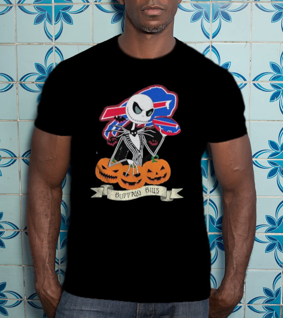 Buffalo Bills Jack Skellington NFL Football Halloween Pumpkins T-Shirt