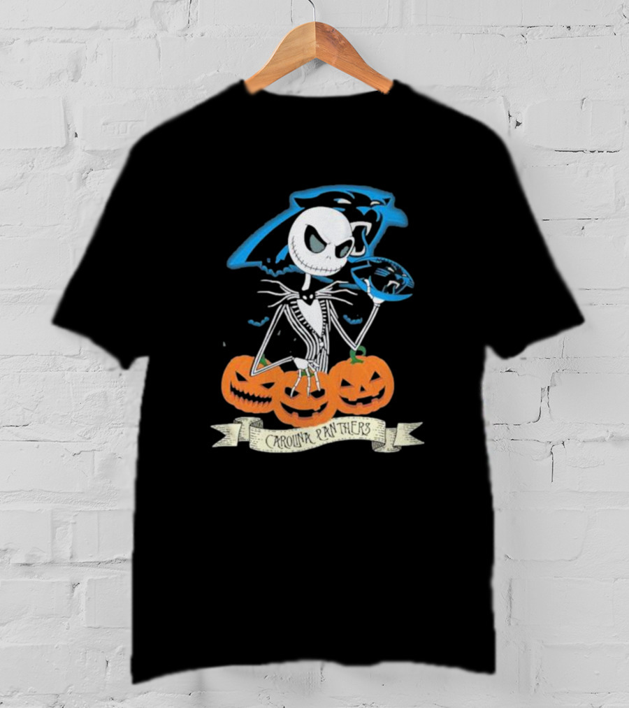 NFL Carolina Panthers Jack Skellington Halloween Football Pumpkins T-Shirt