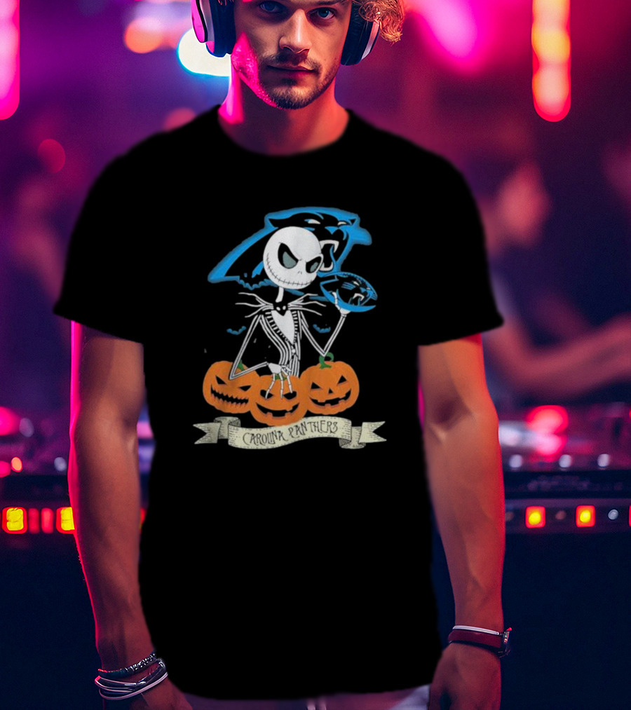 NFL Carolina Panthers Jack Skellington Halloween Football Pumpkins T-Shirt