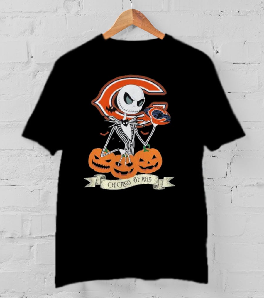Chicago Bears Halloween Jack Skellington NFL Pumpkin T-Shirt
