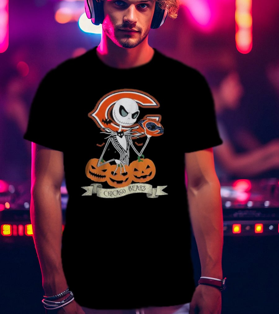 Chicago Bears Halloween Jack Skellington NFL Pumpkin T-Shirt