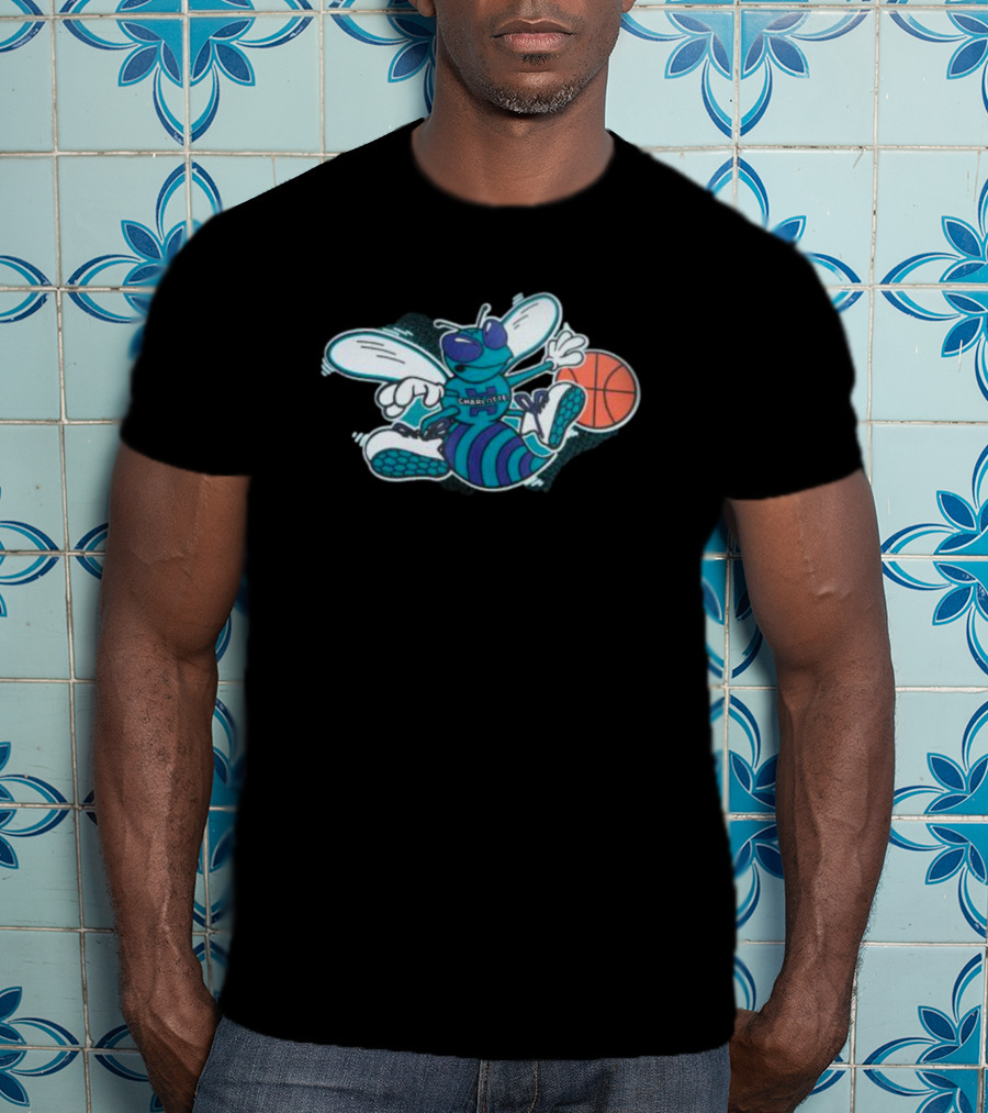 Charlotte Hornets Cartoon Mascot Basketball Playful T-Shirt