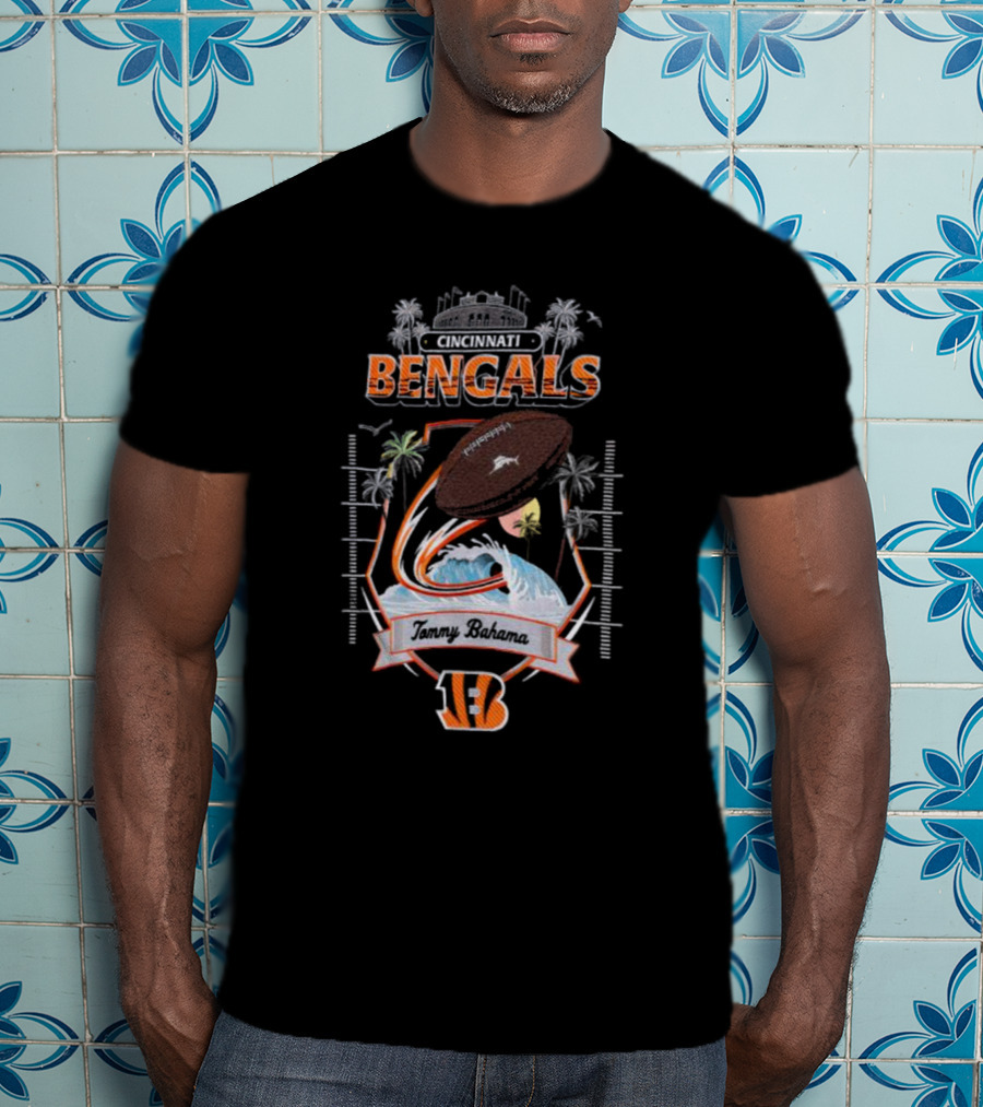 Cincinnati Bengals Tommy Bahama Tropical Football Tidal Wave Kickoff Camp T-Shirt