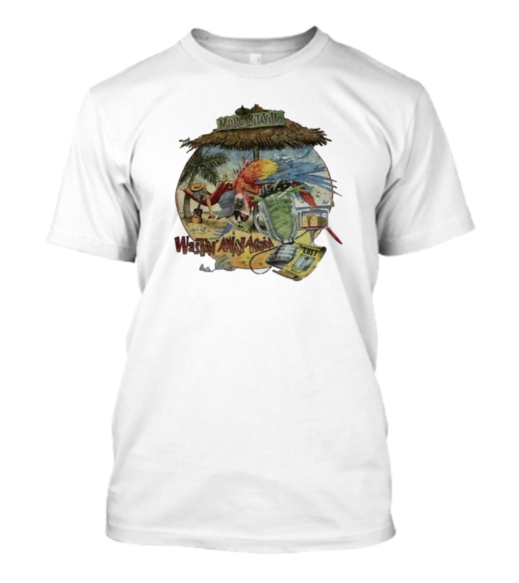 Margaritaville Wastin' Away Again Parrothead Island Trop Rock Beach Lover Fins Up Sail On Jimmy Buffett Fan T-Shirt