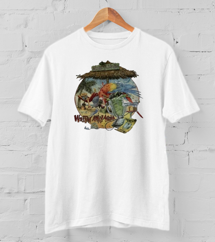 Margaritaville Wastin' Away Again Parrothead Island Trop Rock Beach Lover Fins Up Sail On Jimmy Buffett Fan T-Shirt