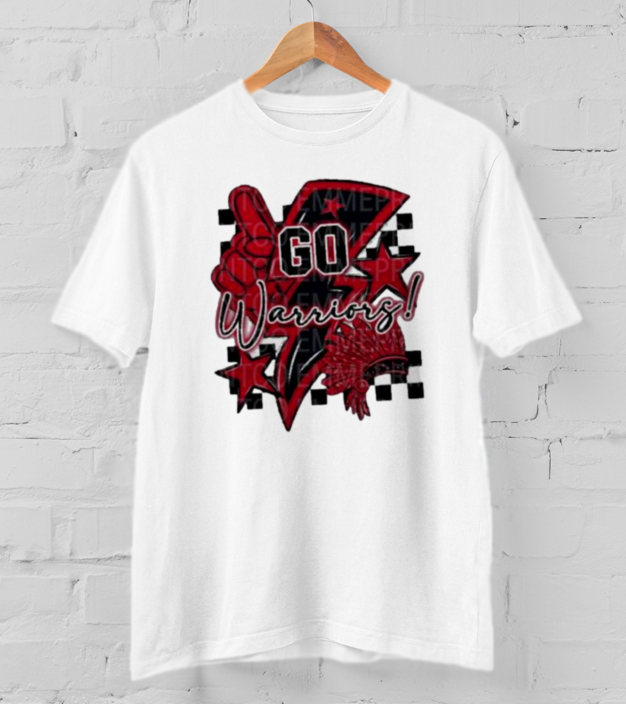 Go Warriors Football Sublimation With Foam Finger And Red Headdress T-Shirt