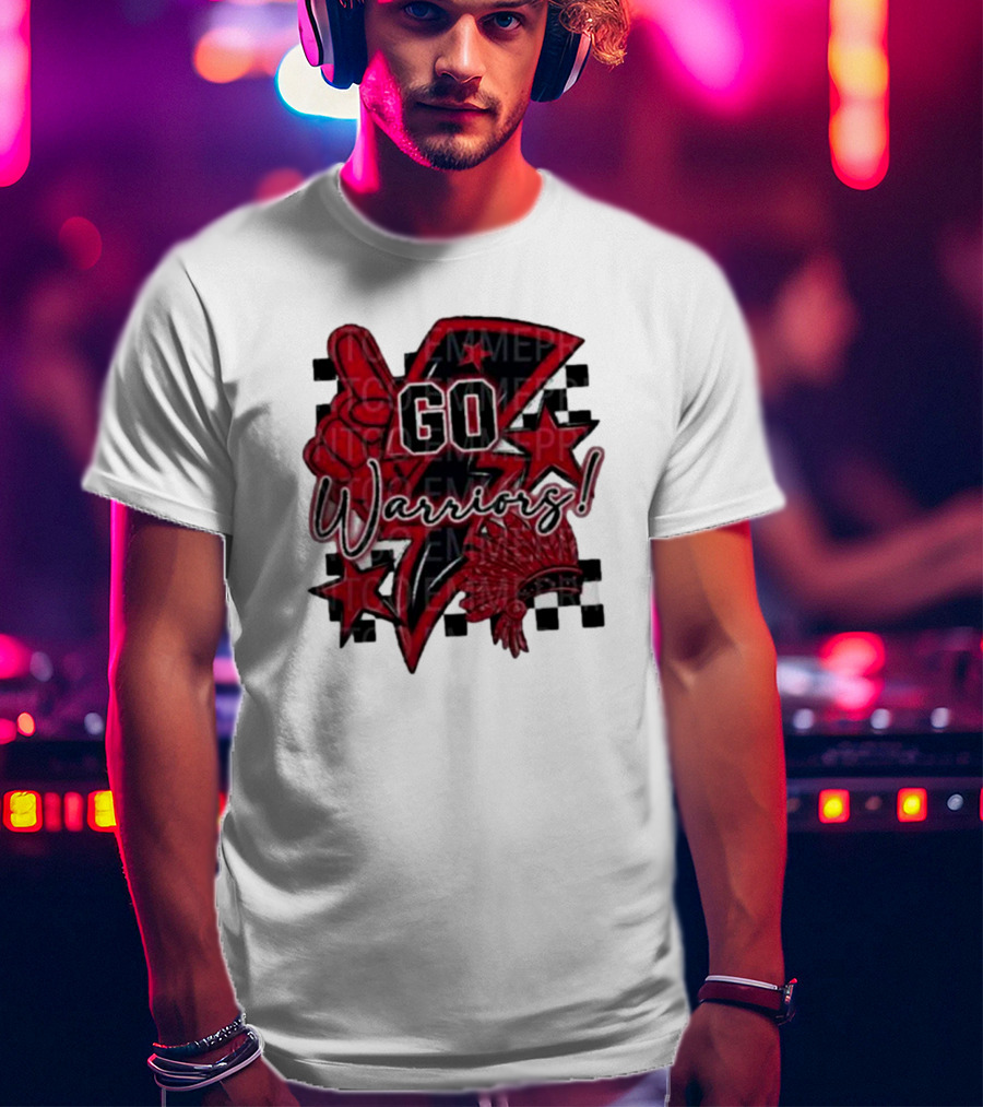 Go Warriors Football Sublimation With Foam Finger And Red Headdress T-Shirt