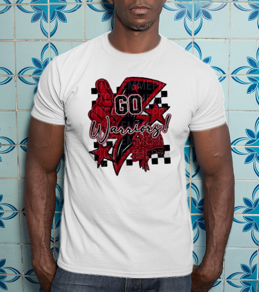 Go Warriors Football Sublimation With Foam Finger And Red Headdress T-Shirt
