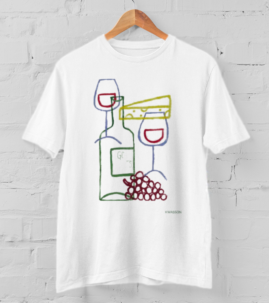 Wine Champagne Good Times Neon Wine Bottle Cheese Grapes T-Shirt