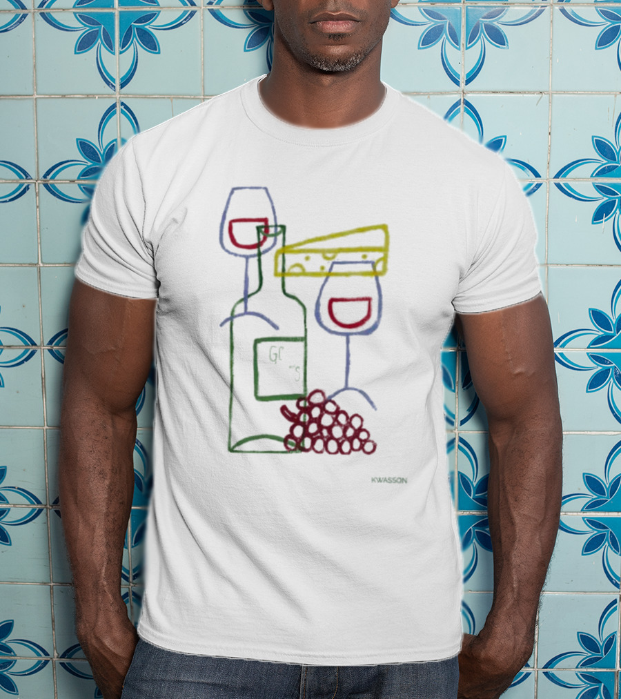 Wine Champagne Good Times Neon Wine Bottle Cheese Grapes T-Shirt