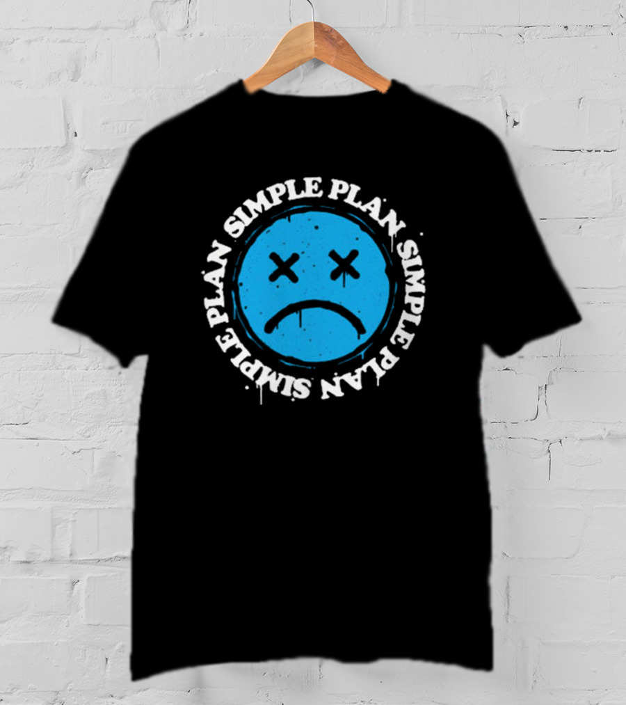 Simple Plan Sad Face Blue Emoticon T-Shirt