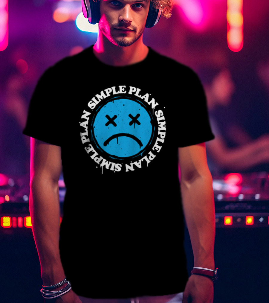 Simple Plan Sad Face Blue Emoticon T-Shirt