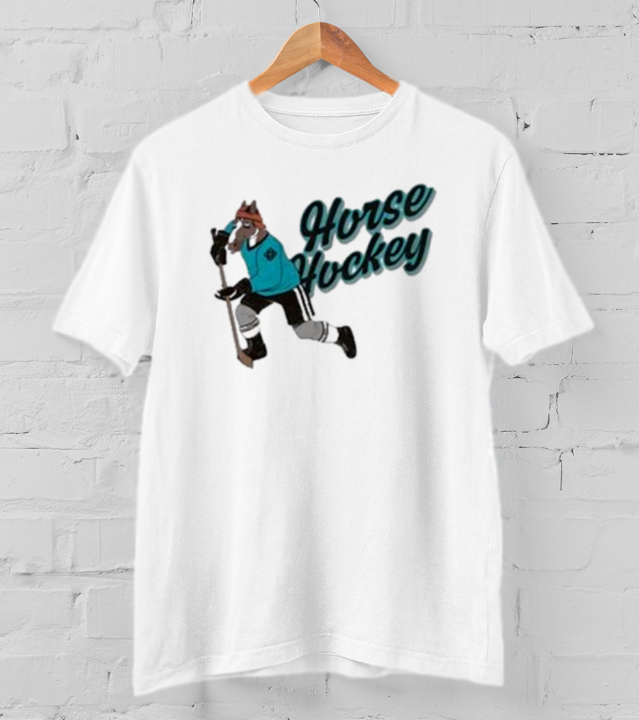 Horse Hockey Skating Horse Player In Teal Jersey T-Shirt