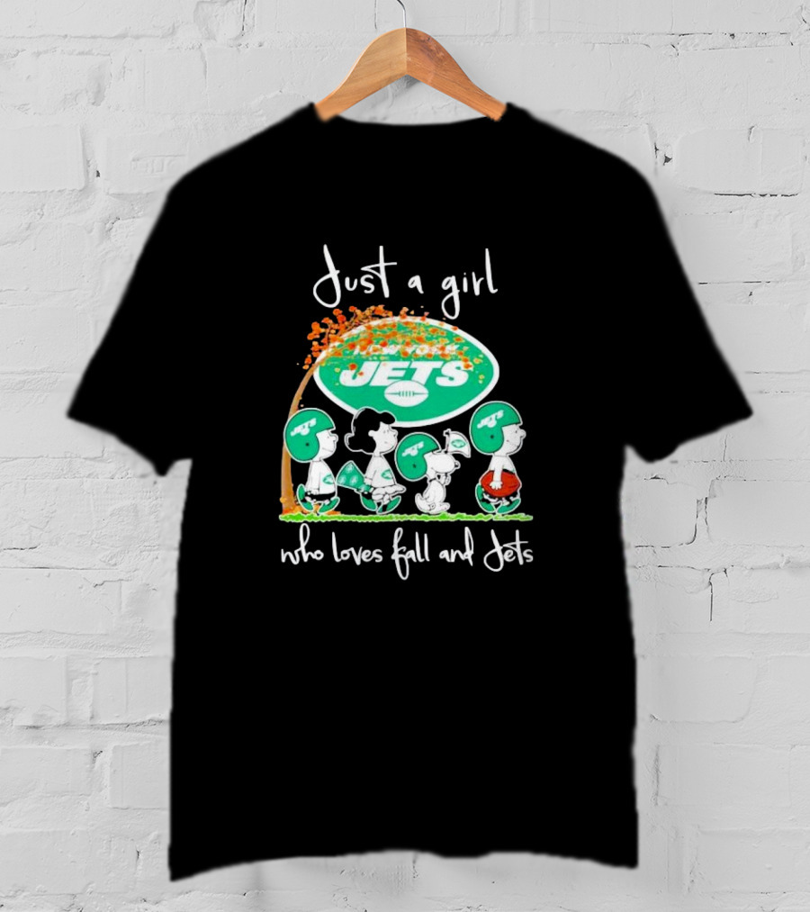 Just A Girl Who Loves Fall And New York Jets Football With Peanut Friend T-Shirt