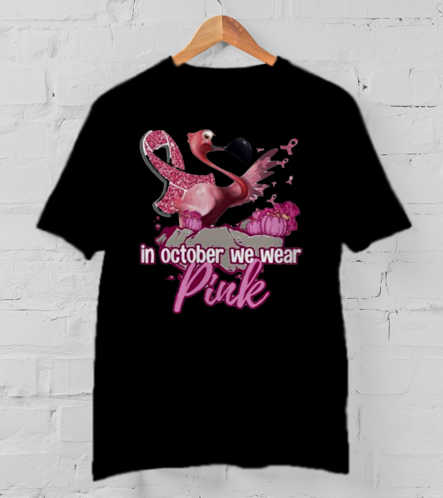 In October We Wear Pink Flamingo Breast Cancer Awareness Halloween T-Shirt
