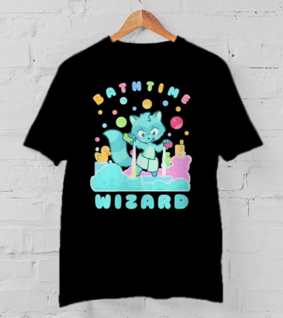 Bathtime Wizard Colorful Bubbles With Raccoon And Rubber Duck T-Shirt