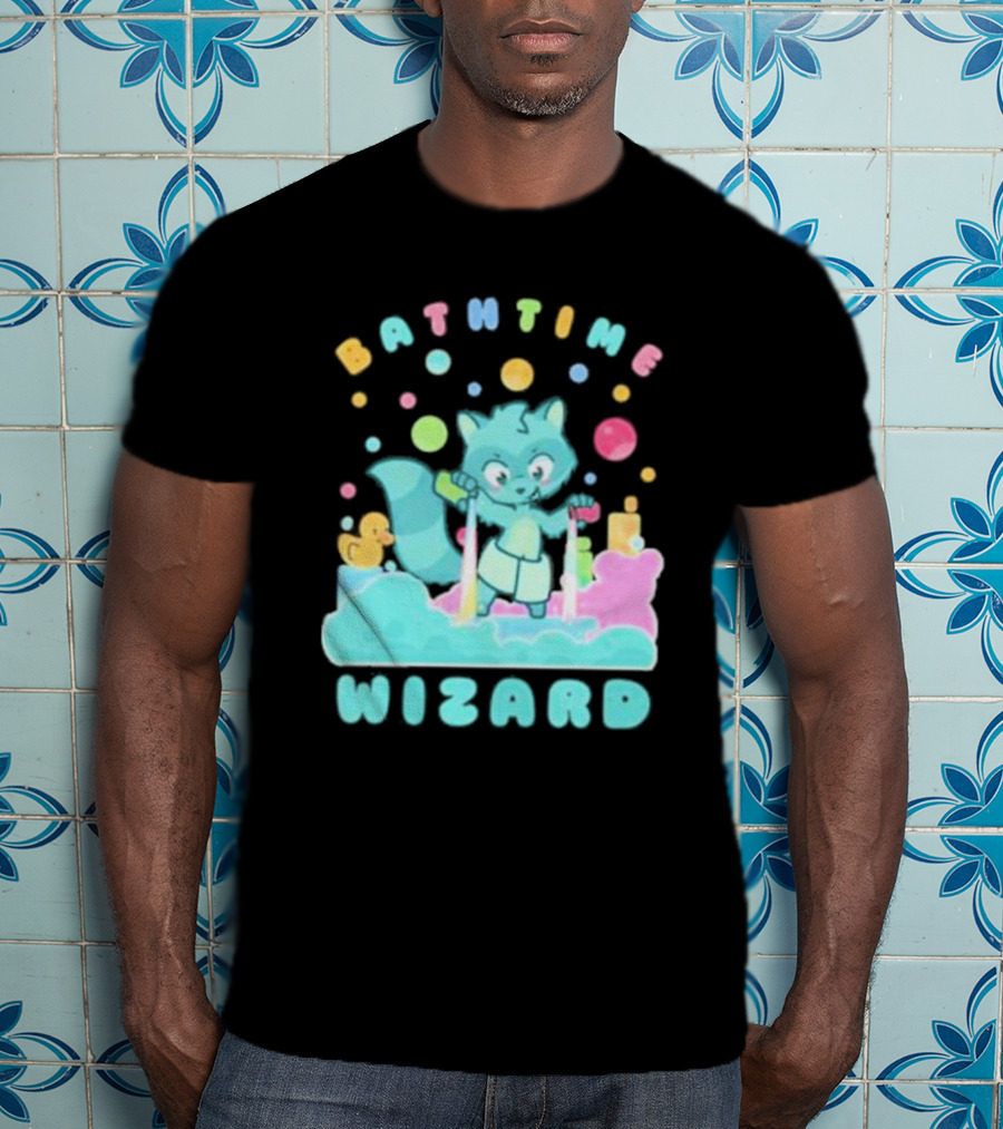 Bathtime Wizard Colorful Bubbles With Raccoon And Rubber Duck T-Shirt