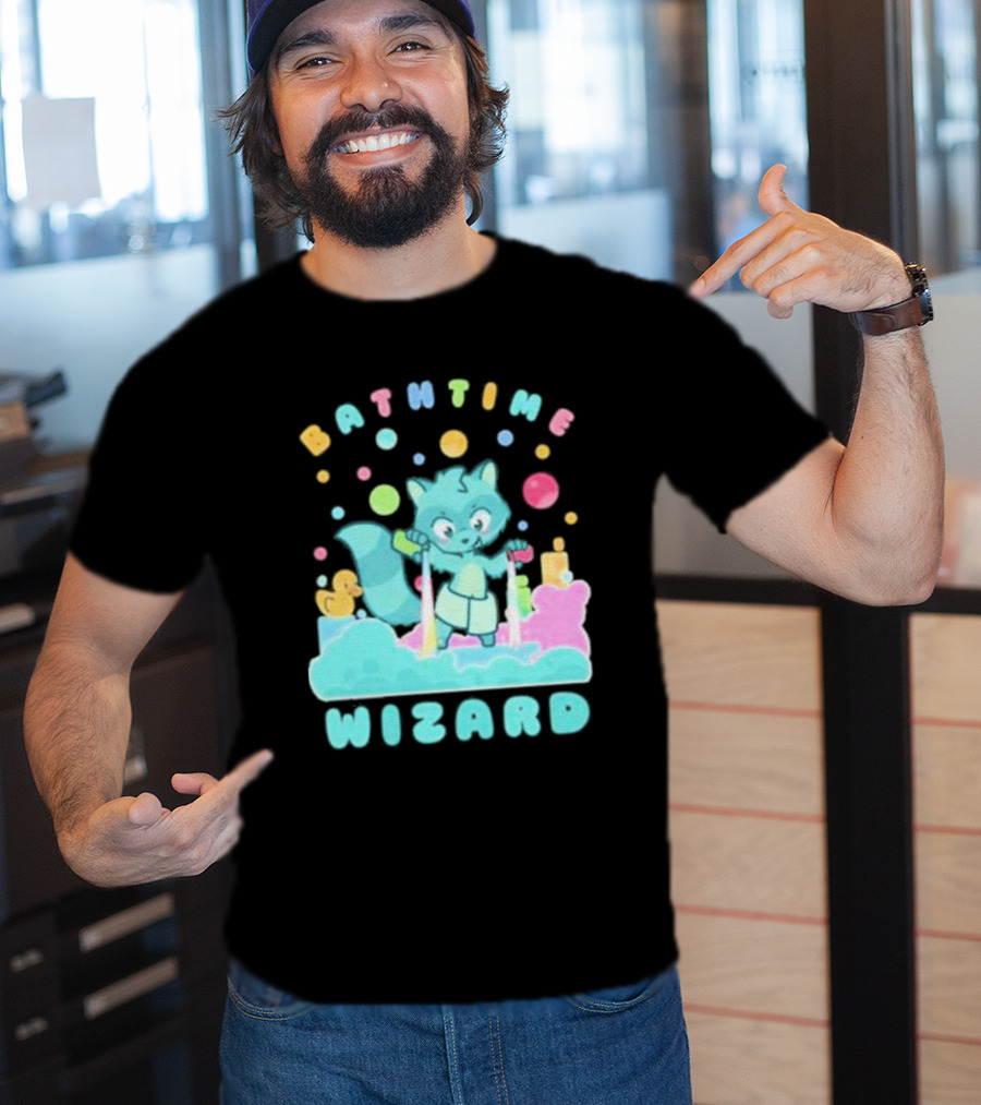 Bathtime Wizard Colorful Bubbles With Raccoon And Rubber Duck T-Shirt