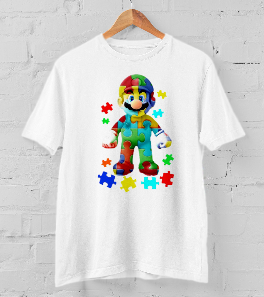 Super Mario Colorful Autism Puzzle Pieces T-Shirt