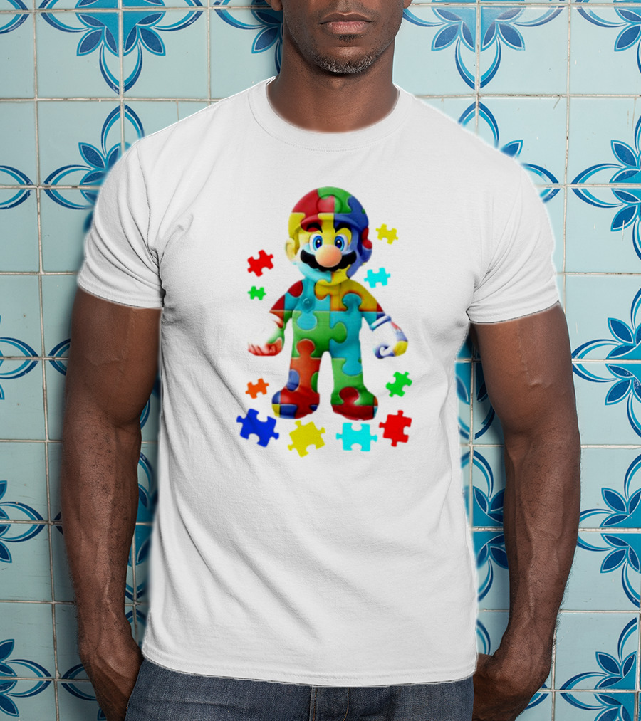 Super Mario Colorful Autism Puzzle Pieces T-Shirt