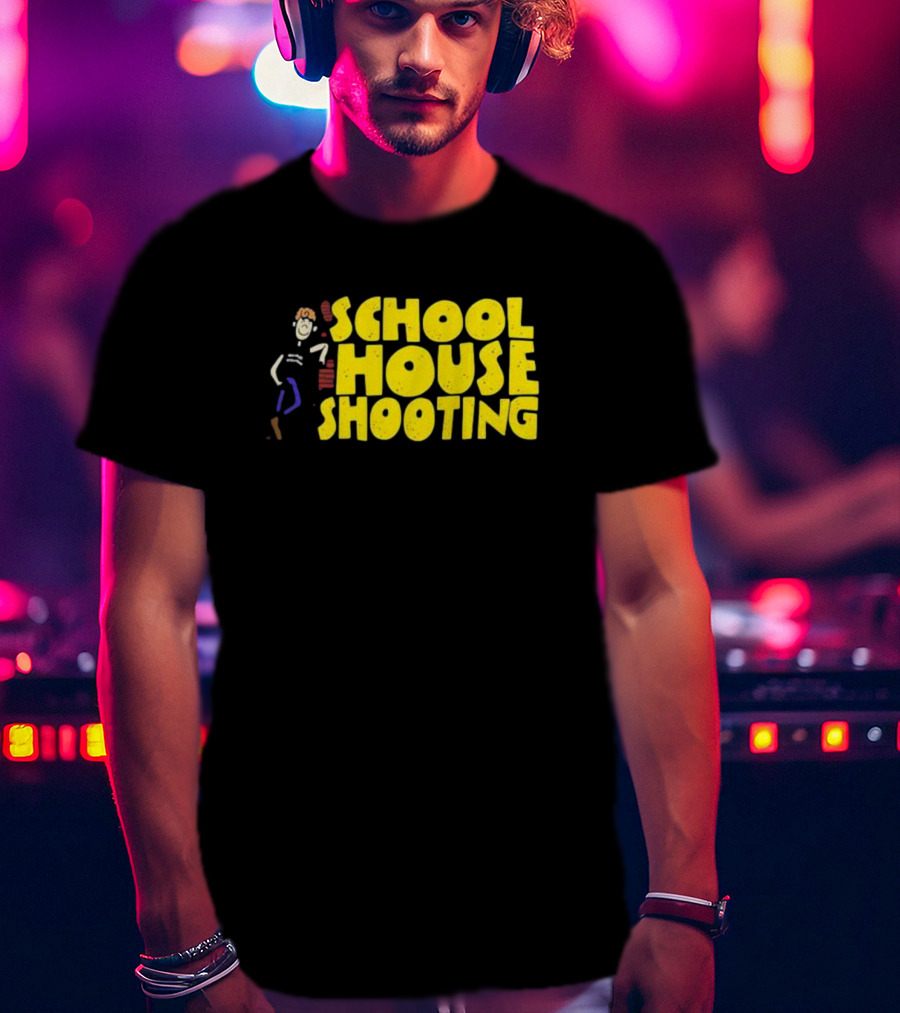 SCHOOL HOUSE SHOOTING Cartoon Character T-Shirt