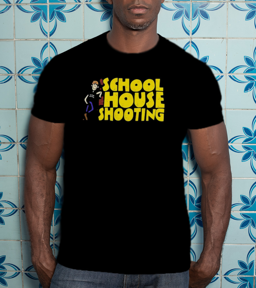 SCHOOL HOUSE SHOOTING Cartoon Character T-Shirt