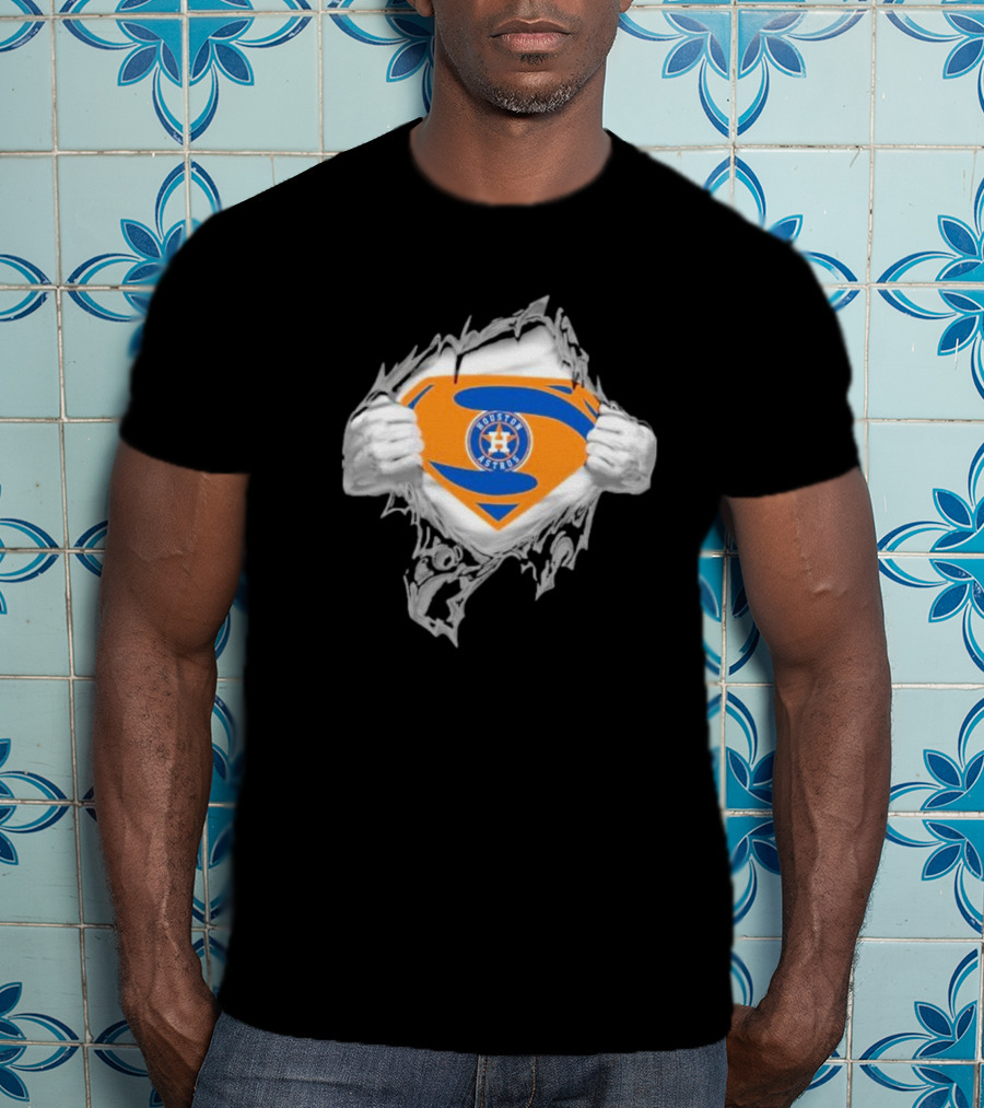 Houston Astros Superman Emblem Ripped Chest T-Shirt