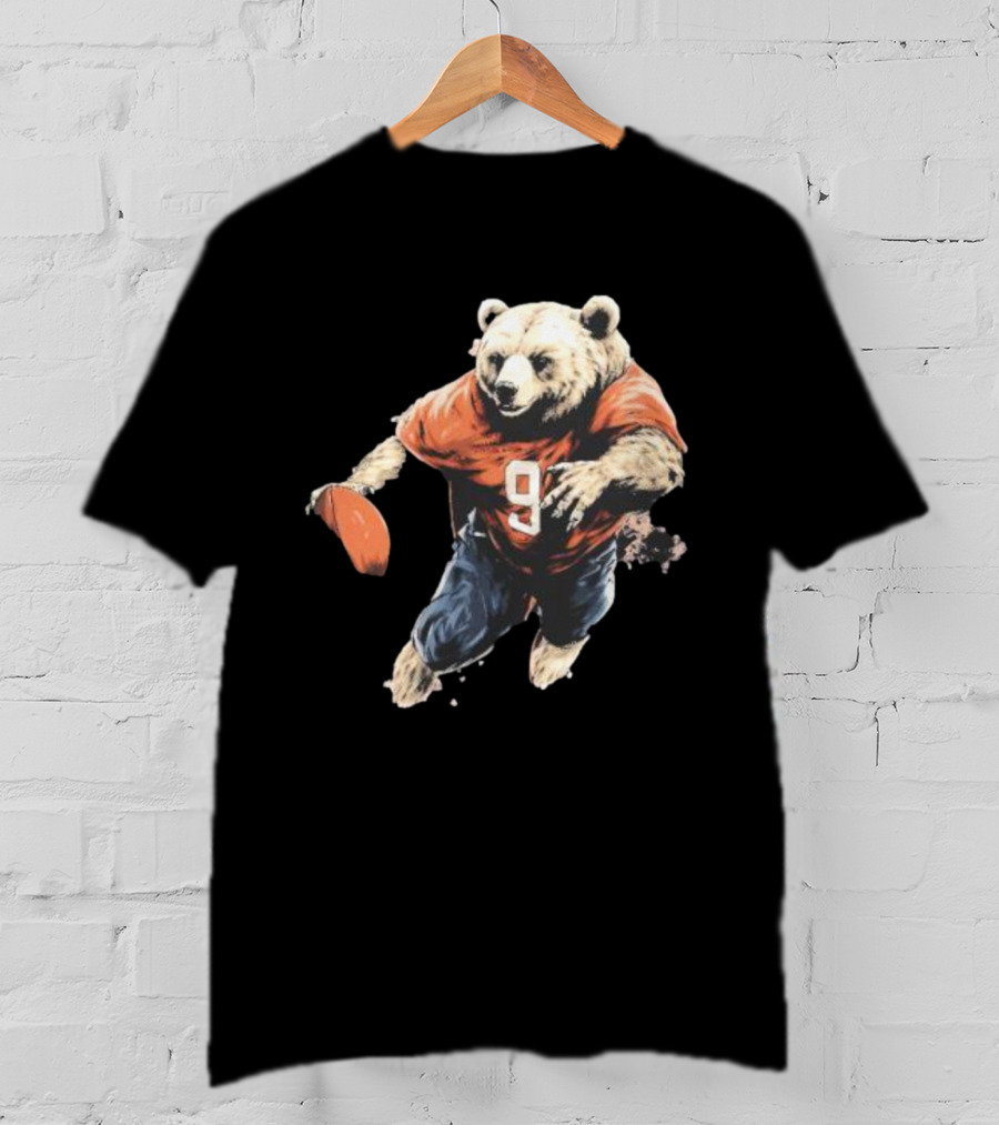 Brown Bear Number 9 Football Action T-Shirt