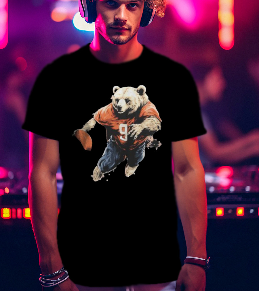 Brown Bear Number 9 Football Action T-Shirt