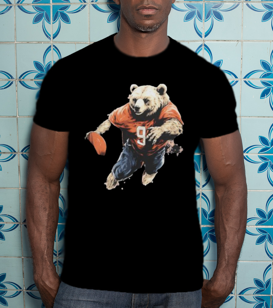 Brown Bear Number 9 Football Action T-Shirt