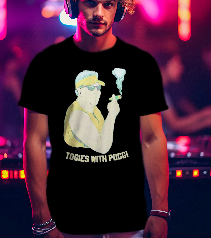 Stogies With Poggi Smoking Cigar Character In Sunglasses And Visor T-Shirt