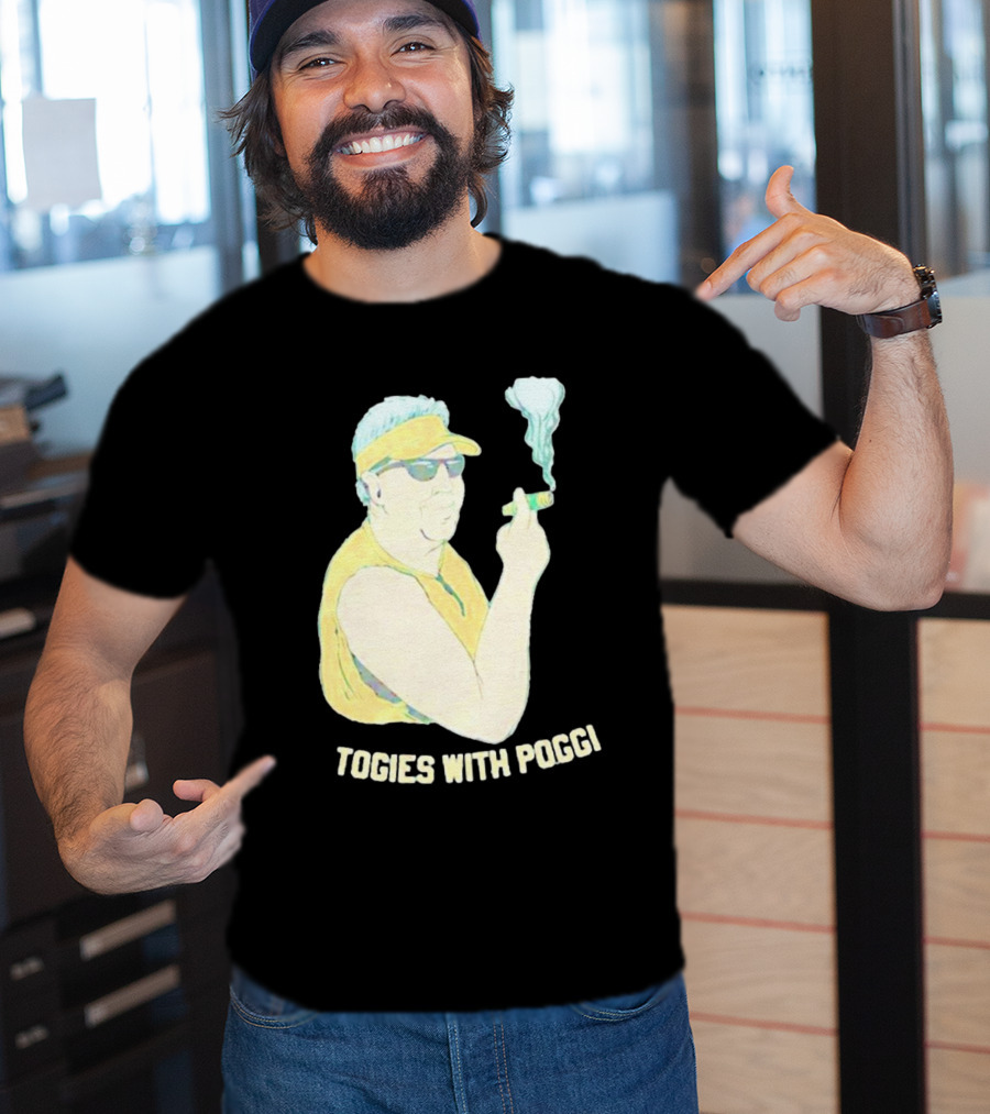 Stogies With Poggi Smoking Cigar Character In Sunglasses And Visor T-Shirt