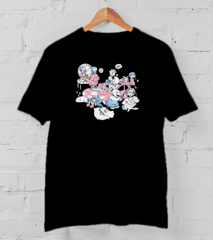 Tobyfox Undertale Sleepover Characters In Pink And Blue Pajama Party Scene T-Shirt