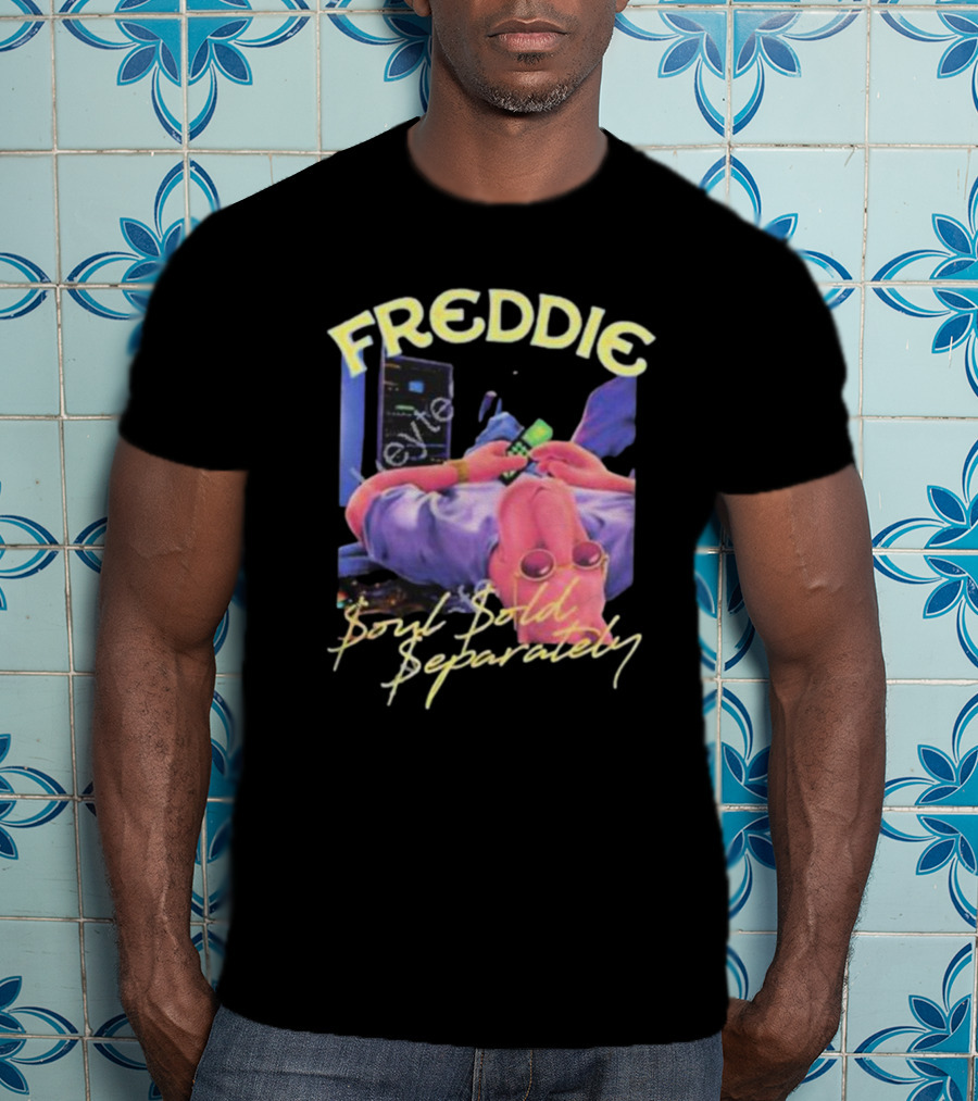 Freddie Soul Sold Separately Retro Style With Relaxed Figure Holding Phone T-Shirt
